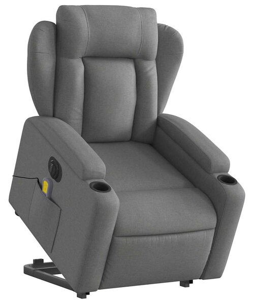 Elektrické zvedací masážní polohovací křeslo tmavě šedé textil 3204519