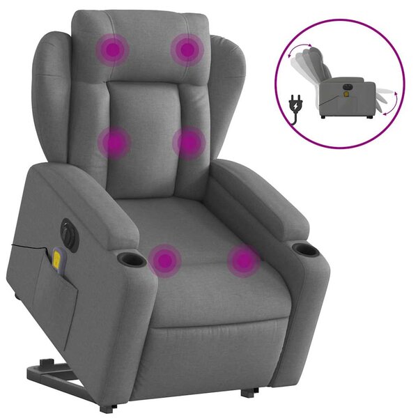 Elektrické zvedací masážní polohovací křeslo tmavě šedé textil 3204519