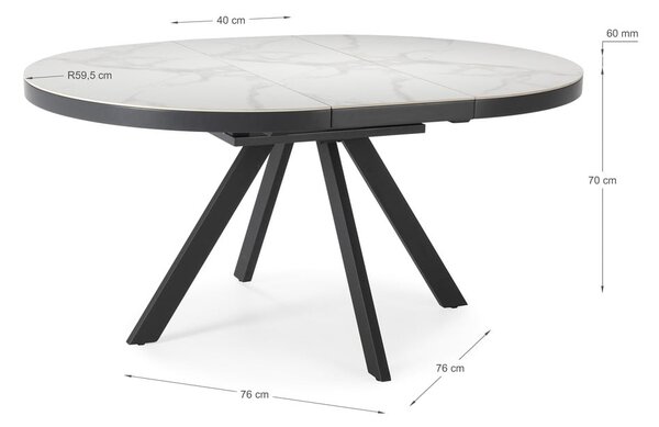 Kulatý rozkládací jídelní stůl s přídavnou deskou s keramickou deskou ø 120 cm Bela – Marckeric