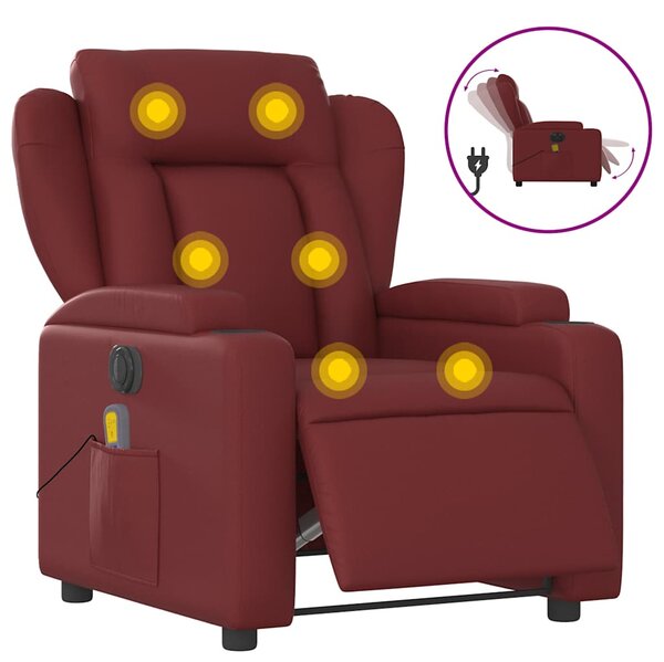 Elektrické masážní polohovací křeslo vínové umělá kůže 3204541