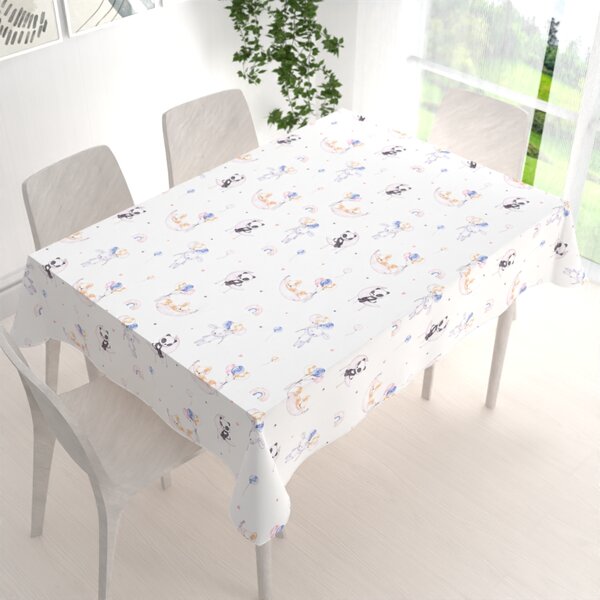 Biante Dětský bavlněný obdélníkový ubrus Sandra SA-374 Pandy lišky a zajíčci s balónky 60x100 cm