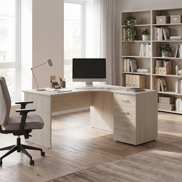 Ergonomický stůl Impress 160 x 90 cm, pravý, akát světlý