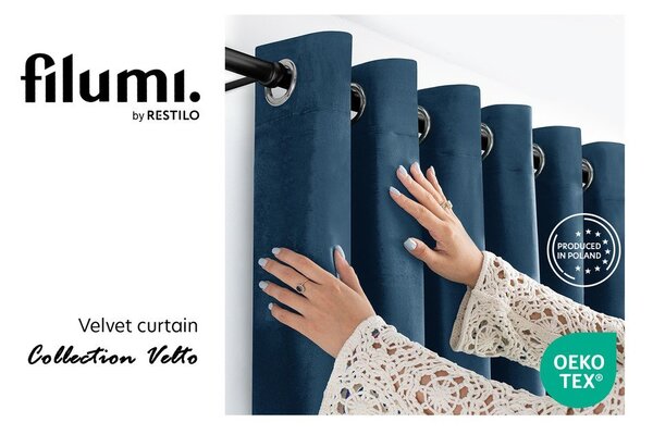 Modrý sametový dimout závěs 140x175 cm Velto – Filumi
