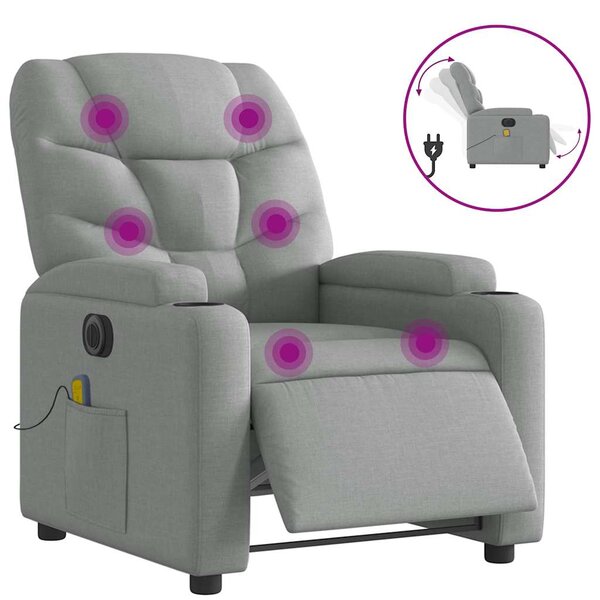 Elektrické masážní polohovací křeslo světle šedé textil 3204584