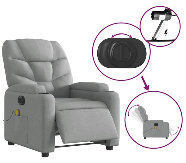 Elektrické masážní polohovací křeslo světle šedé textil 3204584