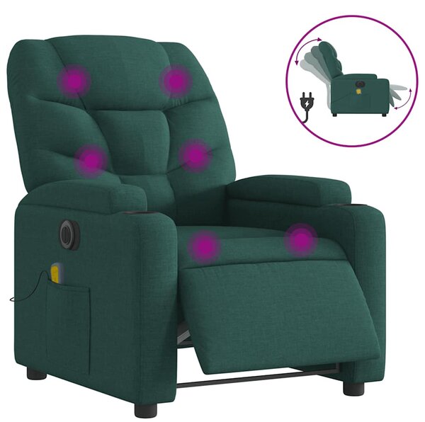 Elektrické masážní polohovací křeslo tmavě zelené textil 3204590