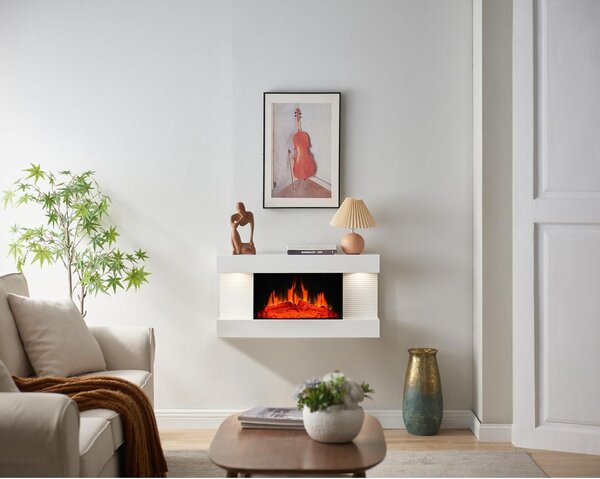 Elektrický nástěnný krb - 1800 W - 3D efekt plamene - Bílá - Pro obývací pokoj a ložnici