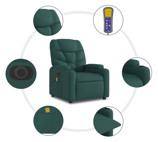 Elektrické masážní polohovací křeslo tmavě zelené textil 3204590