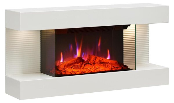 Elektrický nástěnný krb - 1800 W - 3D efekt plamene - Bílá - Pro obývací pokoj a ložnici