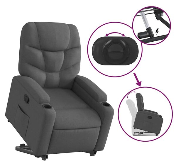 Zvedací polohovací křeslo tmavě šedé textil 3204597