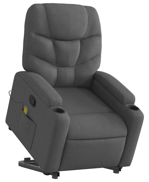 Zvedací masážní polohovací křeslo tmavě šedé textil 3204609