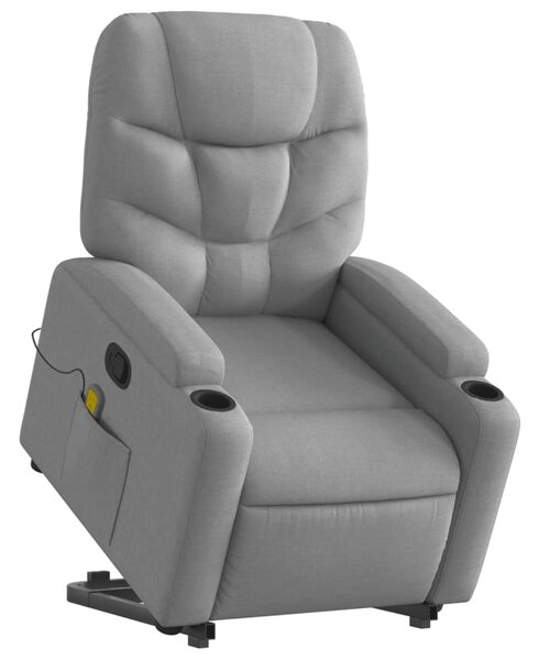 Zvedací masážní polohovací křeslo světle šedé textil 3204608