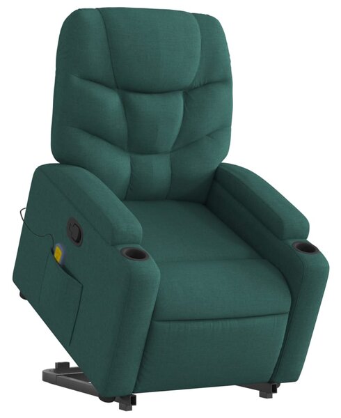 Zvedací masážní polohovací křeslo tmavě zelené textil 3204614