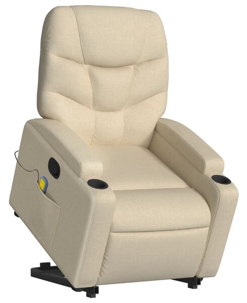 Zvedací masážní polohovací křeslo krémové textil 3204617