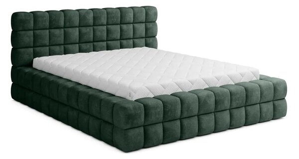 Tmavě zelená čalouněná dvoulůžková postel s úložným prostorem s roštem 180x200 cm Dizzle – ELTAP