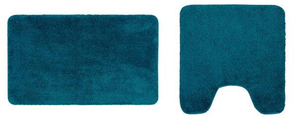 LIVARNO home Sada koupelnových předložek, 2dílná (tmavě modrá, WC předložka s výřezem) (100350964004)