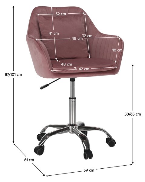 KONDELA Kancelářské křeslo, růžová Velvet látka / chrom, KLIAN