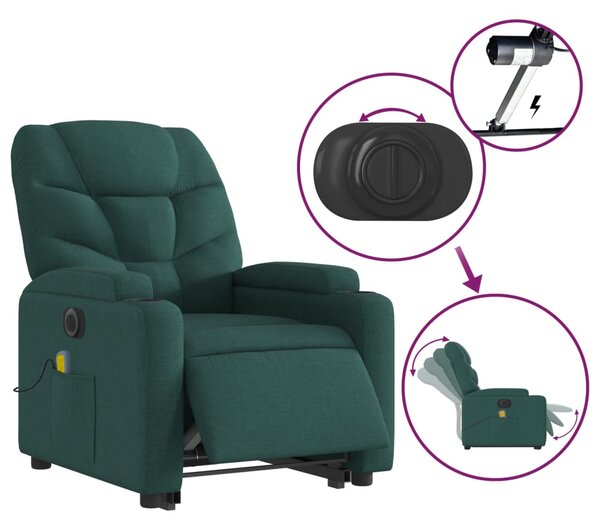 Elektrické zvedací masážní polohovací křeslo zelené textil 3204638