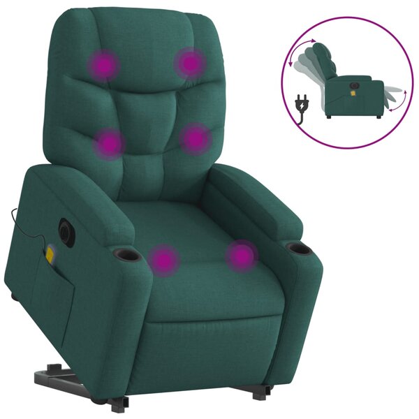 Elektrické zvedací masážní polohovací křeslo zelené textil 3204638