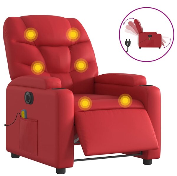 Elektrické masážní polohovací křeslo červené umělá kůže 3204656