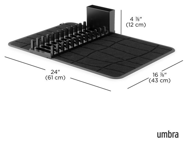 Matně černá plastová odkapávací podložka na nádobí 61x43 cm Udry – Umbra