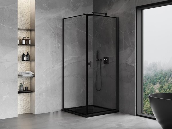Mexen Mist-B, 1-křídlý ​​výklopný sprchový kout, pravý, 90 x 90 cm, čiré sklo-černý rám, 8A2T-090-090-70-70-P