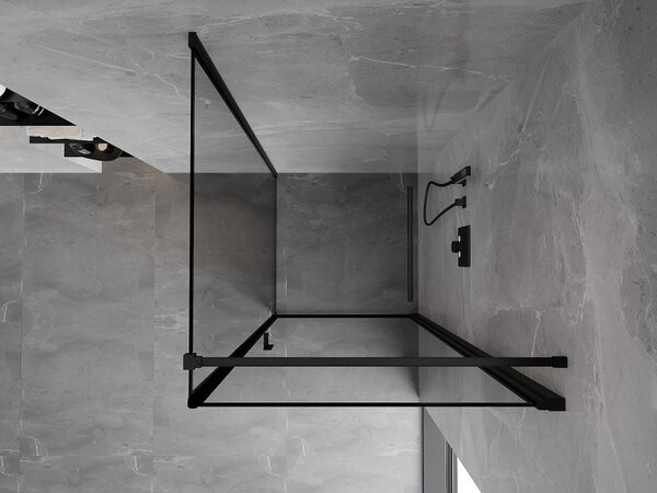 Mexen Mist-B, 1-křídlý ​​výklopný sprchový kout, pravý, 90 x 90 cm, čiré sklo-černý rám, 8A2T-090-090-70-70-P