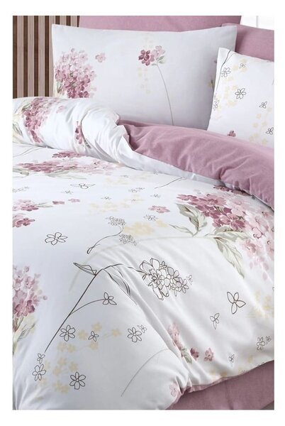 Bílo-růžové 4dílné prodloužené povlečení na dvoulůžko s prostěradlem 200x220 cm Floral – Mila Home