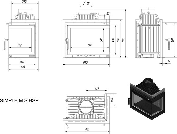 Krbová vložka litinová KRATKI SIMPLE pravá 8 kW Ø 200