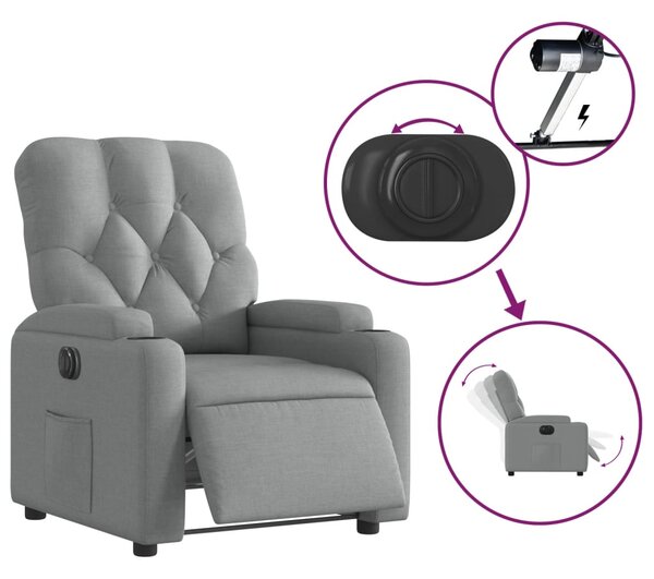 Elektrické polohovací křeslo světle šedé textil 3204686
