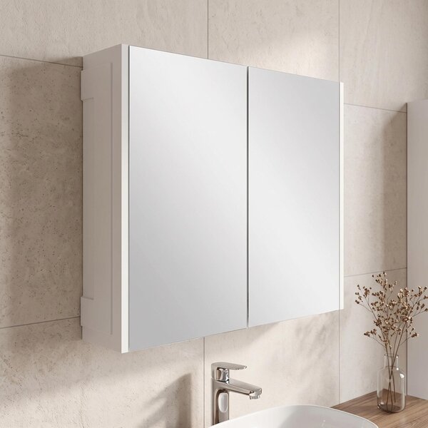 Rodan Zrcadlová Skříňka 60 cm - Šedá - Bílé Boční Panely - Závěsná - Bezúchytková - 2dveřová - CLASSIC