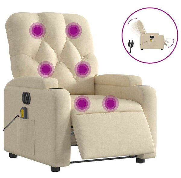 Elektrické masážní polohovací křeslo krémové textil 3204707