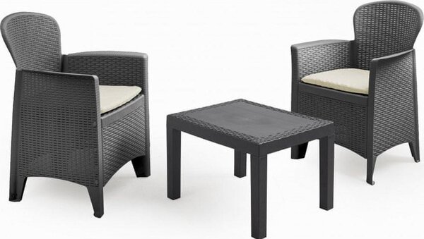 Zahradní balkonový set ANVIL 1 + 2 — umělý ratan, antracit