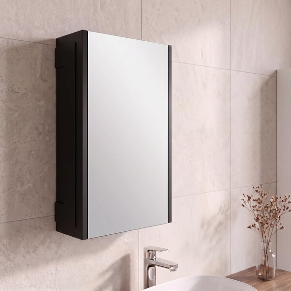 Rodan Zrcadlová Skříňka 40 cm - Šedá - Černé Boční Panely - Závěsná - Bezúchytková - 1dveřová - CLASSIC