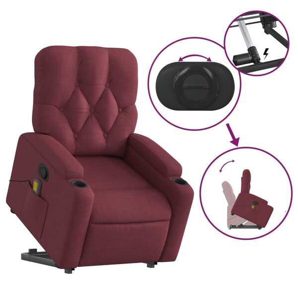 Zvedací masážní polohovací křeslo vínové textil 3204725