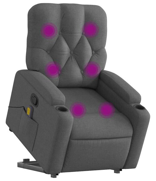 Zvedací masážní polohovací křeslo tmavě šedé textil 3204723