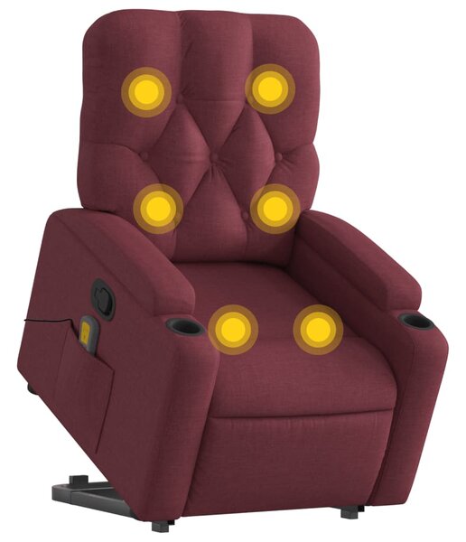 Zvedací masážní polohovací křeslo vínové textil 3204725