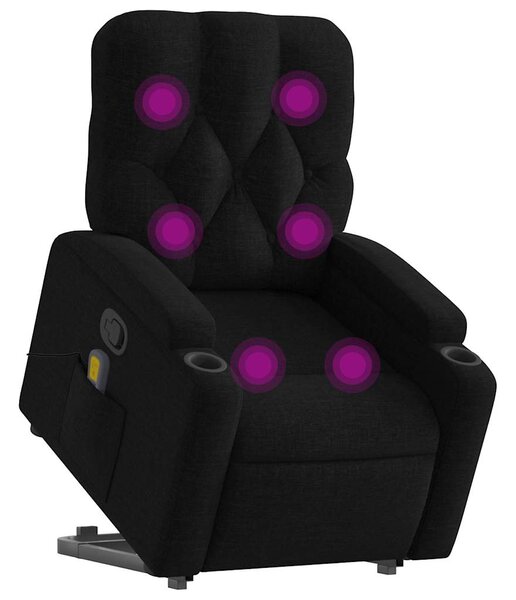 Zvedací masážní polohovací křeslo černé textil 3204724