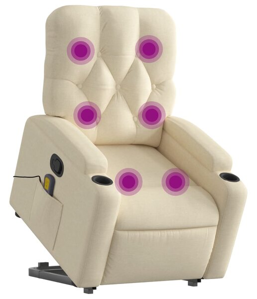 Zvedací masážní polohovací křeslo krémové textil 3204731