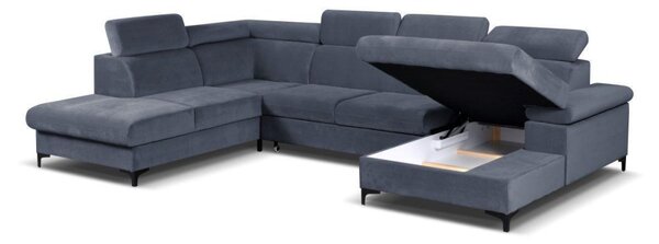 Rozkládací rohová sedačka APOLO U 326x220cm - rozklad a úložný prostor pravý roh tmavě šedá II - Solid 99