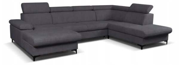 Rozkládací rohová sedačka APOLO U 326x220cm - rozklad a úložný prostor pravý roh tmavě šedá II - Solid 99