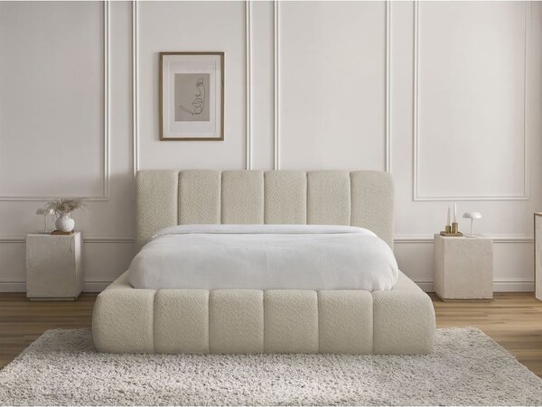 Béžová čalouněná dvoulůžková postel s úložným prostorem s roštem 140x190 cm Denali – Bobochic Paris