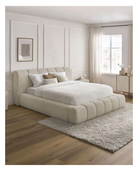 Béžová čalouněná dvoulůžková postel s úložným prostorem s roštem 140x190 cm Denali – Bobochic Paris