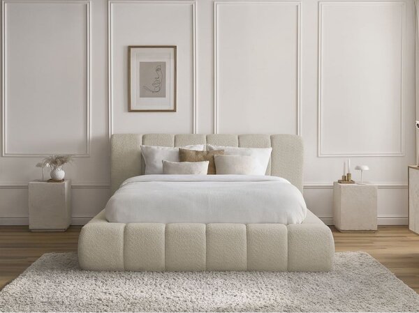 Béžová čalouněná dvoulůžková postel s úložným prostorem s roštem 140x190 cm Denali – Bobochic Paris