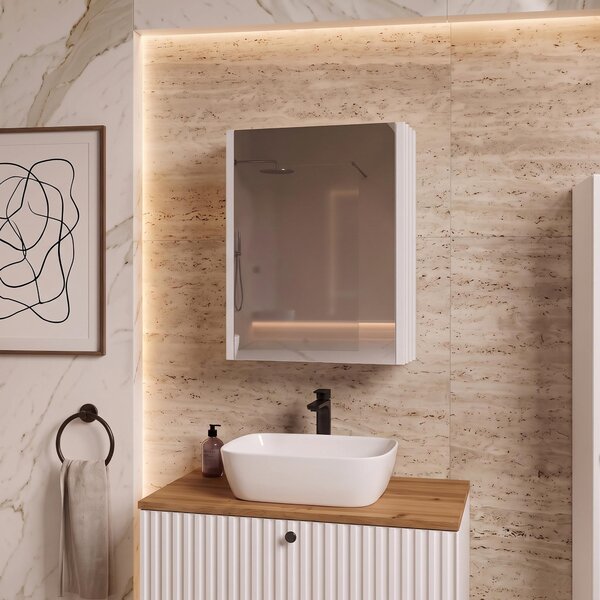 Rodan Zrcadlová Skříňka 40 cm - Šedá - Bílé Boční Panely - Závěsná - Bezúchytková - 1dveřová - BELLO