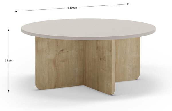 Kulatý konferenční stolek v dekoru dubu v krémovo-přírodní barvě ø 80 cm Hillary – Marckeric