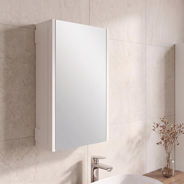 Rodan Zrcadlová Skříňka 40 cm - Šedá - Bílé Boční Panely - Závěsná - Bezúchytková - 1dveřová - CLASSIC