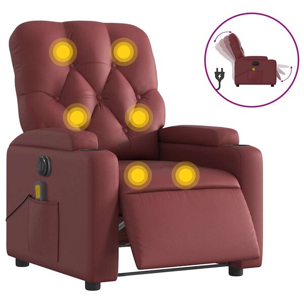 Elektrické masážní polohovací křeslo vínové umělá kůže 3204769