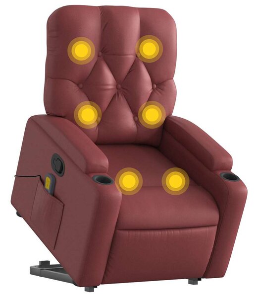 Zvedací masážní polohovací křeslo vínové umělá kůže 3204783
