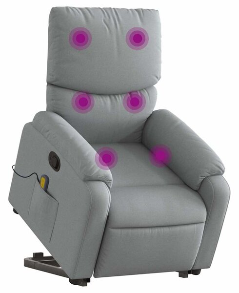 Zvedací masážní polohovací křeslo světle šedé textil 3204836